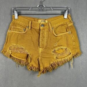 We The Free Cut-Off Denim Shorts Size 24 Mustard Yellow Raw Hem Distressed